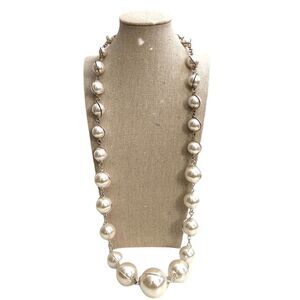 Long Necklace Faux White Pearl